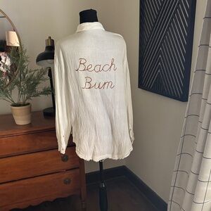 Wishlist White gauze beach bum  Button Down Shirt medium